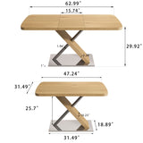 47.25 "-63" Dining Table, Original Wood Color, Seating 4-6 People, Retractable Table, Cross Metal W757P270705