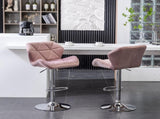Breni Velvet Diamond Tufted Swivel Adjustable Height Barstool, Set of 2, Mauve T2574P164872