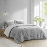 3 Piece Cotton Jacquard Comforter Set Gray Full/Queen B03596432
