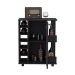 ZUN Lothian Bar Cart with Casters, 2-Side Storage Shelves and 6-Wine Bottle Rack B200P188871