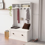 ZUN Entryway hall tree with coat rack 4 hooks and storage bench shoe cabinet white 80843829
