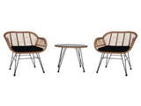 3 pcs Wicker Rattan Patio Conversation Set with Tempered Glass Table Flaxen Yellow 36303696