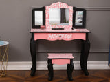 Three-Fold Mirror Single Drawer Arc Feet Children Dresser Red Leopard Print 96588246