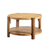 Round Coffee Table with Solid Wood for Living Room, 2-Tier Round Coffee Table with Storage Shelf, W3158P297420