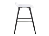 30" Contemporary Fixed-Height Bar Stool in Black Steel and White Faux Leather - Set of 2 B202P222228