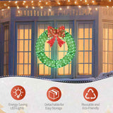 36in Pre-lit Outdoor Christmas Wreath Decoration, Lighted Metal Wreath with Red Bow, Remote Control 35600914