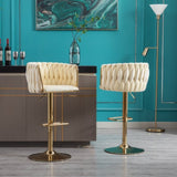 Set of 2 Bar Stools,with Chrome Footrest and Base Swivel Height Adjustable Mechanical Lifting Velvet W124956157