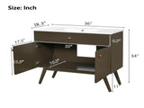 36" Luxury Striped Bathroom Vanity, Soft-Close Dual-Door Storage & Premium Ceramic Sink, Dark Brown N765P387198D