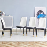 4 Dining Chair Set, White Grey Dining Chair Set, High Back Seat in PU Material and Sturdy Black W1512P355795