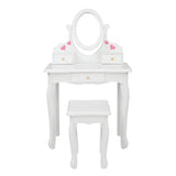 Children's Wooden Dressing Table Reversible Round Mirror Dressing Table Chair Three Drawers White 09401206