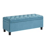 Upholstered tufted button storage bench ,Linen fabric entry bench with spindle wooden legs, Bed W2186P151308