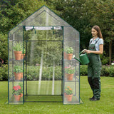 Mini Walk-in Greenhouse with PVC Cover, 4-Shelf Indoor Outdoor Planting Green House for 62584139
