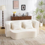 Queen Size Modern White Floor Sofa with 4 Pillows, Plush Fabric Futon Sofa Couch, High-Density Foam W3612P336073