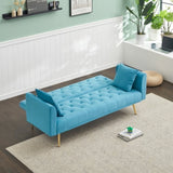 71 inch convertible love seat sofa, American retro, light blue velvet, suitable for small living W1658P191740