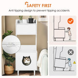 ZUN Litter Box Enclosure with Shelves and Doors White Wooden Hidden Cat Litter Box Furniture Industrial W1687P170695