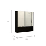 ZUN Jaspe Mirror Cabinet, Three Internal Shelves, One Open Shelf, Double Door Cabinet -Black B20091914