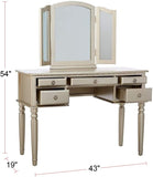 Bedroom Contemporary Vanity Set w Foldable Mirror Stool Drawers Silver Color HS00F4079-ID-AHD