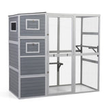Large Wooden Cat Enclosure with Waterproof Roof and Platforms, Gray W2181P181957