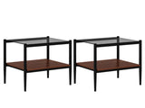 Set of 2 Rectangle End Table, Tempered Glass Tabletop with MDF layer, Modern Table for Living Room , W241P184249