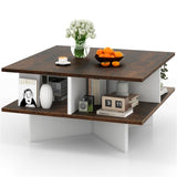 2-Tier Living Room Coffee Table - Square Design with 4 Storage Compartments 48928251