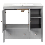 Grey MDF Lacquered Double Door & 2-Drawer Bathroom Vanity Cabinet with Decorative Molding 06351228