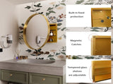31.5 Inch Surface Mount Round Metal Framed Medicine Cabinet with Mirror and Adjustable Shelves Black W1435P194675