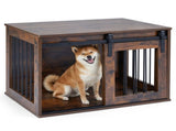 31.5" Dog Crate Furniture with Sliding Barn Door, Wooden Dog Kennel End Table for Indoor Use 61976880
