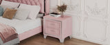 Mid Century Vintage Nightstand with Metal Legs for Bedroom, Velvet Bedside Table with 2 Drawers, N733P183659H