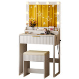 White particleboard with a 3-compartment, 1-drawer dressing table set with 8 three-color light 02363232