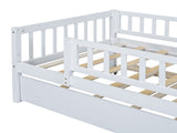 Twin Size Wood Daybed with Trundle and Fence Guardrails, White WF301862AAK