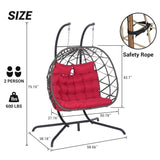 ZUN 2 Person Outdoor Rattan Hanging Chair Patio Wicker Egg Chair W874P146258