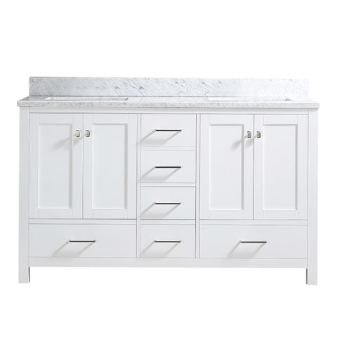 ZUN Bathroom Vanity Cabinet set 60 inches Double sink, Bathroom Storage Carrara White Marble Countertop W105958955