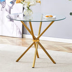 ZUN Round clear glass dining table with a unique shape for 4-6 people, with ring-shaped gathered gold W1151P208338