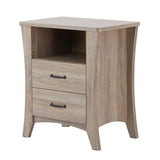 Rustic Natural Nightstand with 2 Drawers and Open Shelving B062P181338
