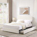 Liv Patented 2-Drawers Storage Bed Queen Size Ivory Boucle Upholstered Platform Bed, Curved Stitched B083P156198