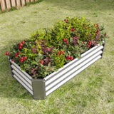 ZUN Metal Raised Garden Bed, Rectangle Raised Planter 4×2×1ft for Flowers Plants, Vegetables Herb Silver 12226437