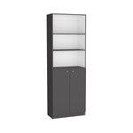 ZUN Home 2-Door Bookcase, Modern Storage Unit with Dual Doors and Multi-Tier Shelves -Matt Gray / White B200137837