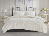 3 Piece Tufted Cotton Chenille Damask Comforter Set Off-White Full/Queen B03597087