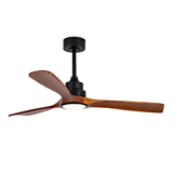 Hot sales 52 Inch Modern Black Ceiling Fan With Light 3 Solid Wood Blades Remote Control Reversible W2991P338635