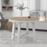 ZUN Farmhouse Round Extendable Dining Table with 16" Leaf Wood Kitchen Table 38877498