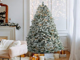 7 FT Pre-lit Snow Flocked Christmas Tree, Artificial Hinged Xmas Pine Tree with 1000 Branch Tips, 95387815