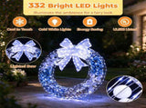 32.5" Pre-Lit Christmas Wreath with 332 LED Lights, Iridescent Bow & 88 Ornament Balls, 65601317