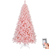 8 FT Pre-lit Snow Flocked Christmas Tree, Artificial Hinged Xmas Pine Tree with 1250 Branch Tips, 39578749
