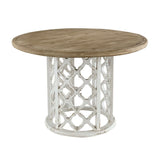 47x47x31" Round Wooden Dining Table with Ornate Cut-Out Base, Brown/White W2078P251400