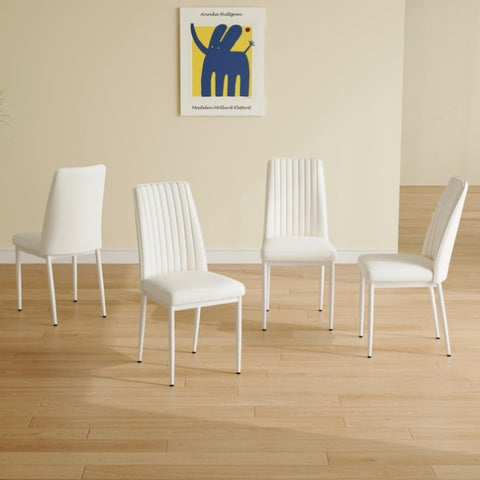 ZUN 4 Dining Chair Set, White Dining Chair Set, PU Material High Back Seat and Sturdy White Leg Chair W1151P191460