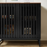 Cabinet with Slatted Grille Striped Door, Modern Style Cabinet, High-Quality MDF and Metal Leg W578P193310