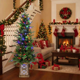 4FT Christmas Tree with 100 Multicolor LED Lights Pre-Lit Green Artificial Plant Pot Red Berries & 56233318