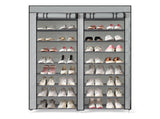 Double Row 10-Tier Non-Woven Fabric Shoe Cabinet with Iron Pipes and Plastic Components, Gray 25457979