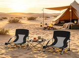Black Set of 2 Folding Beach Chairs with Mesh Back Carry Bag & Cup Holder for Outdoor Camping Lawn 29944345