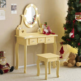 Kids Vanity Set with Mirror and Lights and Stool, 5 Storage Drawers, Pretend Play Princess Makeup 00124884